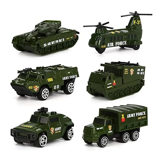 Dreamon Jouet Véhicule Militaire en Plastique et en métal avec 6pcs Mini Modèles Voitures Classiques pour Enfants de 3 4 5 Ans