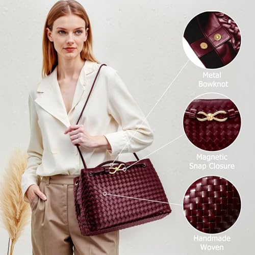 Woven Vegan Leather Tote Shoulder Bag for Women with Adjustable Shoulder Strap, Woven Handbags3