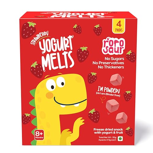 Rorosaur Baby Snacks – Strawberry Melts with Yogurt & Fruit & Veggie for 7+ Months | Finger Food for Toddlers | No Sugar, No Preservatives, No Binders | 4 Pack (5g Each)