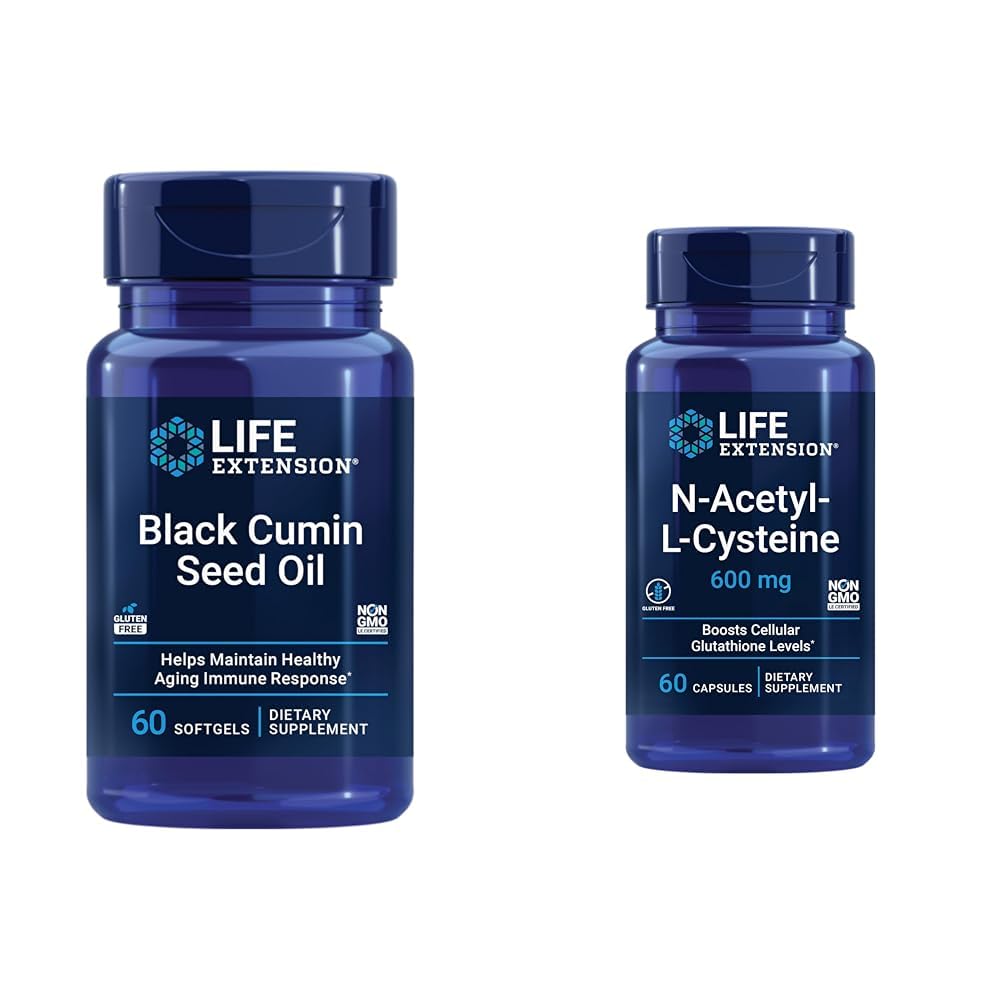 black cumin glutathione Life Extension Seed Oil 500 mg Immune & Inflammatory Support & N-Acetyl-L-Cysteine 600 mg Antioxidant 60 Capsules : Health & Household Glutathione S-transferase activity (GST, U
