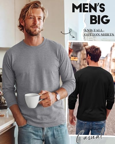Image of August Alley 4 Pack Men's Big and Tall Cotton Shirts L-7XL, Long Sleeve Oversized Tops Loose Casual Large T-Shirts Basic Tee