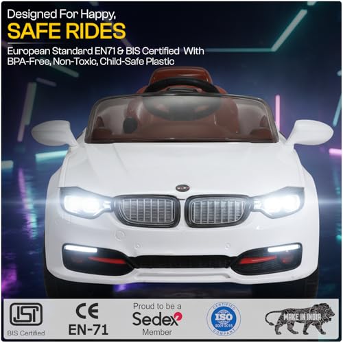 Image of Toyzone Zee-4 Electric Car Tz-313 (White) | Frequency 2.4 Ghz | Lights & Music | Ride-on Car for Kids | Seat Belt for Safety | Perfect Tyre Grip | Make in India | Indoor and Outdoor Toy