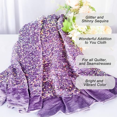 2 Yard Pre Cut Velvet Sequin Fabric By The Yard Glitter Iridescent Lavender Sequin Fabric for Sewing Stretch Velvet Fabric with Mermaid Sequins Sewing for Clothes Dresses DIY Crafts - 3