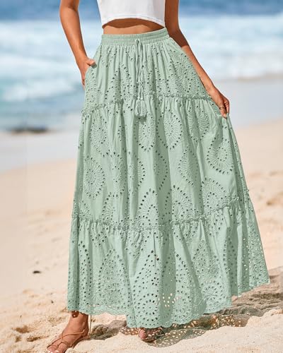 Image of BTFBM Eyelet Long Skirts for Women Beach Vacation
