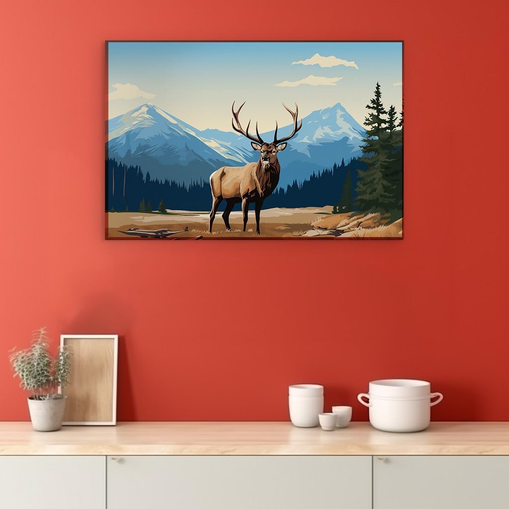 Canvas for Living room. Majestic Elk reigns in Serene Mountain Sanctuary, 27 x 18 inch Canvas Wall Art - Contemporary Masterpieces - Modern Home Decor - 69x46 cm (27x18 inch)