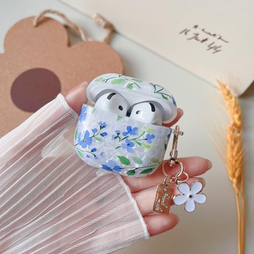 Image of MINSCOSE for Glitter AirPods 4 Case,Cute Shell Pattern Flower Design with Floral Keychain,Soft TPU Anti-Drop Shockproof Cover with Cleaner Kit for Women Girls for AirPods 4-Blue Flower