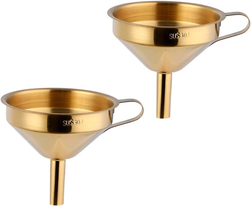 Buyer Star 2PCS Funnel with Detachable Filter,18/8（304）Stainless Steel, Food Grade Metal Kitchen Funnels (Gold)