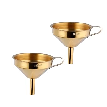 Buyer Star 2PCS Funnel with Detachable Filter,18/8304 Stainless Steel, Food Grade Metal Kitchen Funnels Gold