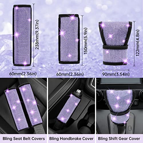 19Pcs Purple Bling Car Accessories, Bling Steering Wheel Cover For Women, Bling Rhinestone Car Phone Holder, Bling Hooks, Bling Car Cup Coasters, Rings, Crystal Valve Stem Caps(Purple) #TOP1