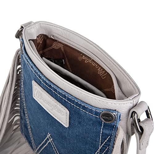 Wrangler White Crossbody Bags For Women Western Fringe Purse Genuine Leather Small Cowgirl Denim Shoulder Handbag With Adjustable Strap Wg44-8360Bg #TOP2