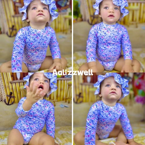 Image of Aalizzwell Baby Girls Long Sleeve One Piece Swimsuit with Hat