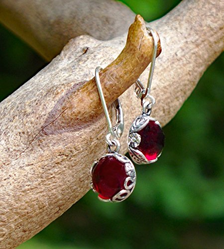 Recycled Vintage 1940'S Red Beer Bottle Sterling Silver Botanical Leverback Earrings #TOP1