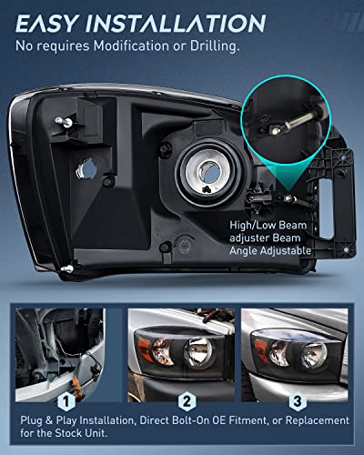 Image of Nilight 2007 2008 2009 Dodge Ram Headlight Assembly 2 Pack Compatible with 2006-2008 Dodge Ram 1500 2006-2009 Dodge Ram 2500 3500 Headlamp Replacement Driver and Passenger Side