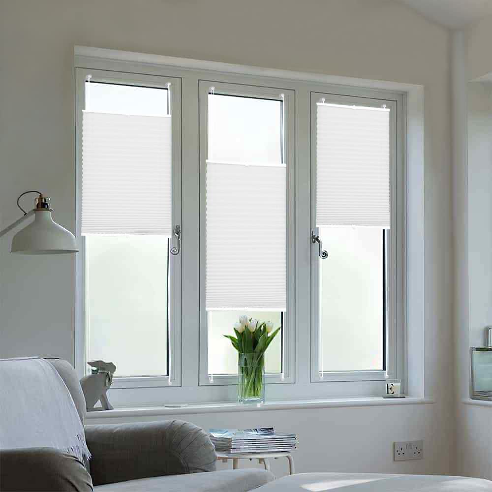 Estor plisado Klemmfix sin taladrar, deja pasar la luz, aspecto arrugado, estor plegable para ventanas y puertas Easyfix blanco, 110 x 130 cm
