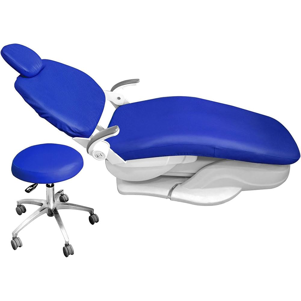 4Pcs/Set Dental Chair Covers, Dental PU Leather Unit, Waterproof PU Leather Protective Dental Full Chair Covers Elastic Stylish Dental Chair Seat Cover, Headrest Backrest Protector, Dentis(Color:Blue)