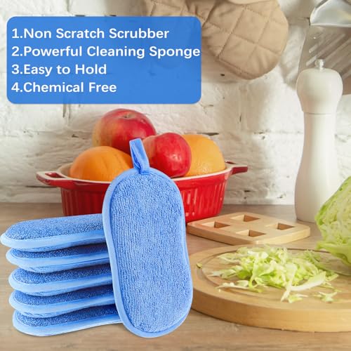Image of 6 Pack Dual-Sided Sponges Kitchen, Non Scratch Microfiber Dish Sponge All Purpose Dish Washing Scrubber for Cleaning Non-Stick Cookware Dishes Kitchen Pots Pans Sink Household(Blue)