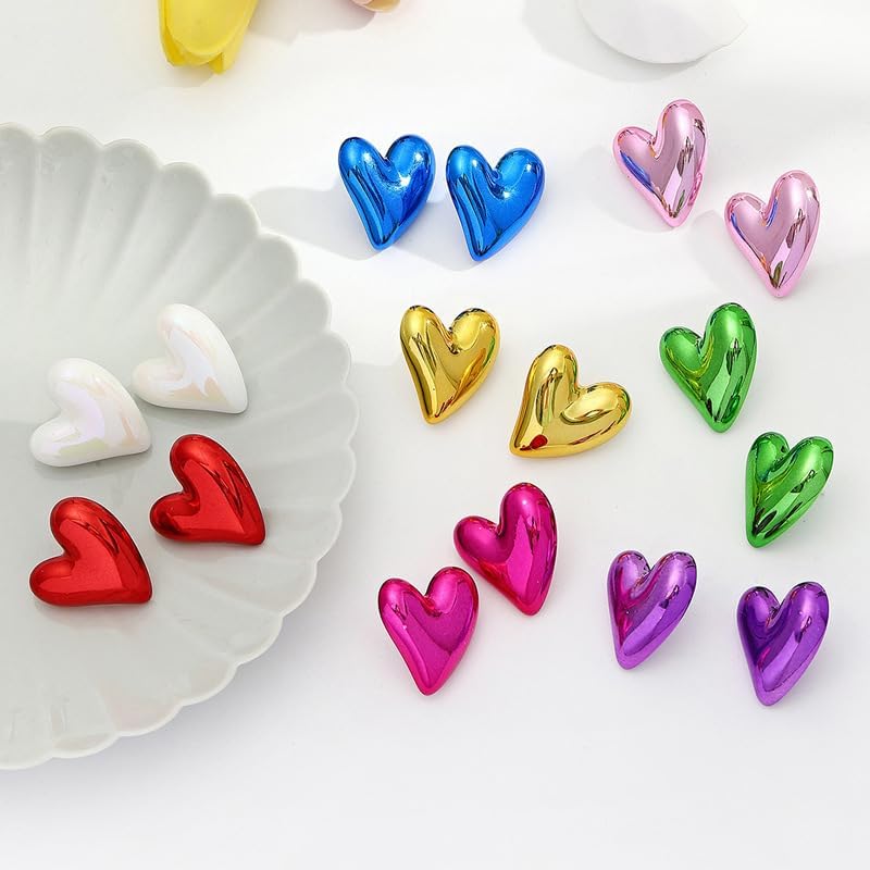 Multicolor Love Heart Stud Earrings for Women Sparkling Colorful Resin Lightweight Heart Shape Earrings Valentine's Day Date Party Jewelry - Image 3