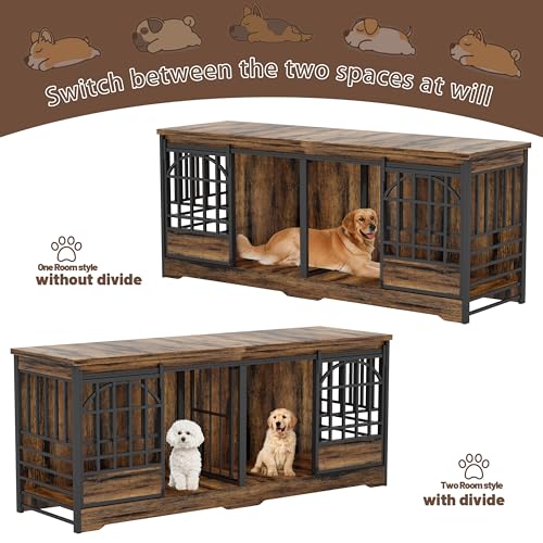 78-Inch-Double-Dog-Crate-Furniture-Extra-Large-Dog-Kennel-Indoor-with-Divider-Heavy-Duty-Dog-Cage-for-2-Dogs-Decorative-Wooden-Dog-House-Decorative-Table-TV-Stand-Pet-House-for-XLarge-Dogs