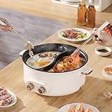Hot Pot Elektrisch, 5.5L Doppelter Topf mit Zwei Reglern, 1600W Elektrischer Kochtopf mit Trennwand - 3 Speed Settings, Multifunktionale Hotpot für Braten Ramen Fondue und GemüSe Rühren