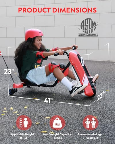 Image of 24V Electric Go Kart for Kids Age 6-12, 360 Spin Drift Cart, Red
