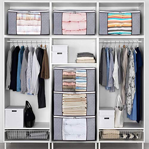 Furthertry Comforter Storage Bags with Carry Handles, Closet Organizer Bgas for Blankets, Bedding, Clothing,Under Bed Storage and Organizer,3pc Pack,Gray - Thumbnail 4
