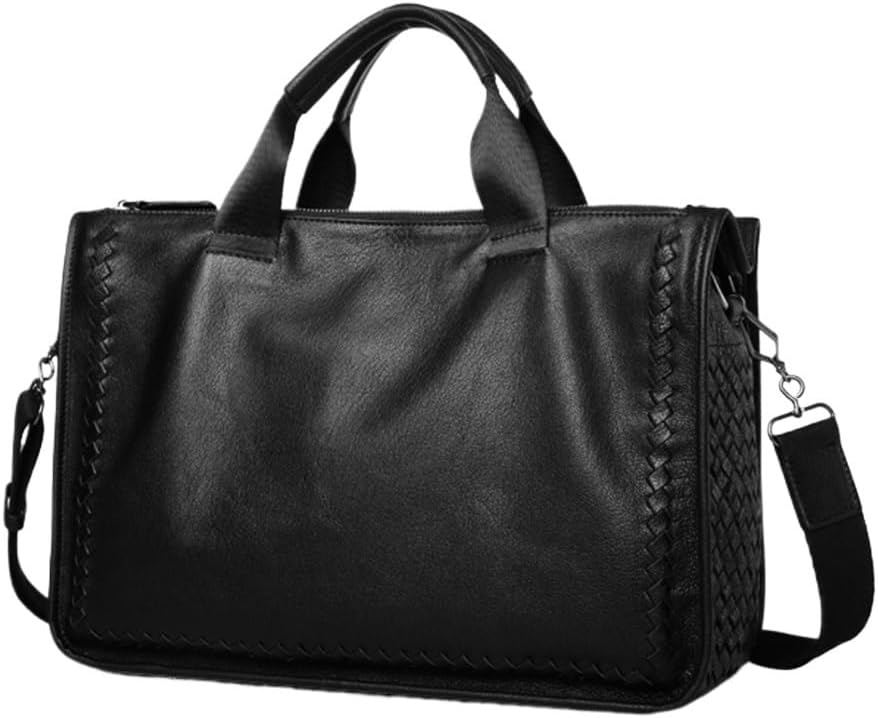 Business Shoulder Men's Bag Laptop Briefcase Woven Crossbody Leather