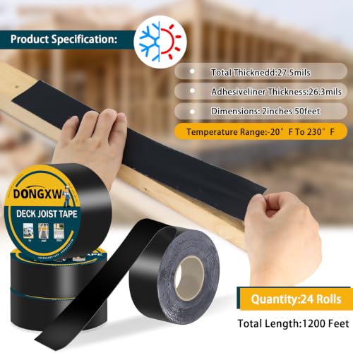 Image of Dongxw 24 Packs Deck Joist Tape, 2 inch x 50' Waterproof Butyl Joist Tape for Decking 2inch, Flashing Tape Self-Adhesive Joist Tapes for Decks Beams Extend Wood Deck Life