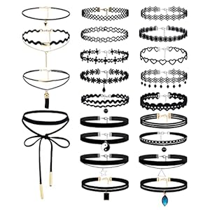 KALVICA Choker-halsband, 22 stuks, fluweel, brede zwarte choker, halsketting, tattoo, fluweel, voor meisjes, vrouwen…