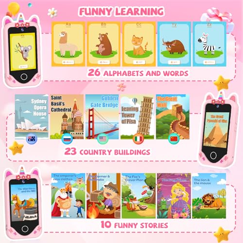 Image of Kids Smart Phone for Girls Gifts - Toddler Christmas Birthday Gift for Age 3 4 5 6 Year Old, Kids Cell Phone Toy with Touchscreen, Dual Cameras, Learning, Kid Mp3 Player, Games with 32 GB Card