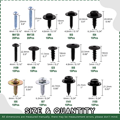 Keadic 160Pcs 14 Kinds Metal Car Self Tapping Screw Bolt Assortment Kit With Truss/Wafer/Hex Head Sems Screws Bumper Cover Washers Fender Liner Splash Compatible With Gm Ford Porsche Toyota #TOP1