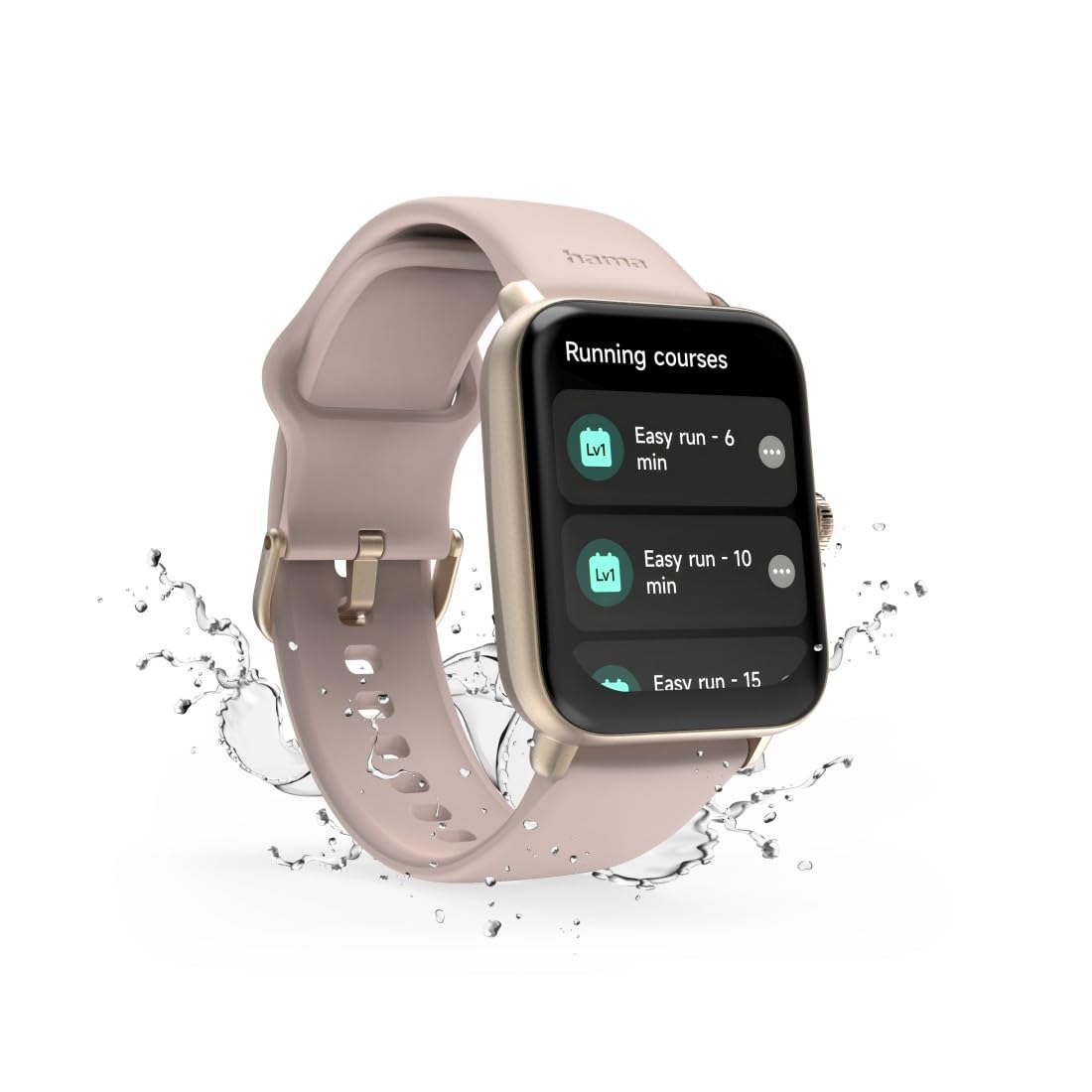 Hama Smartwatch 6010 (1,65" ekran TFT, GPS, wodoodporność IP68/3 ATM, rozmowy tel, asystenci Siri/Google, tętno, SpO2, VO2max, analiza snu, 100 trybów sportowych, powiadomienia) różowe złoto