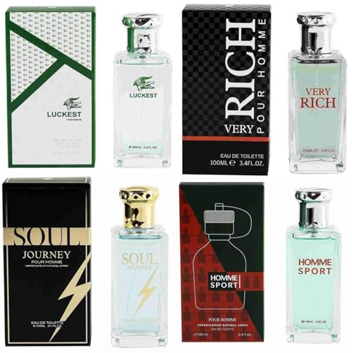 AMOUVOA 4-Piece Cologne for Men Includes Homme Sport, Very Rich,