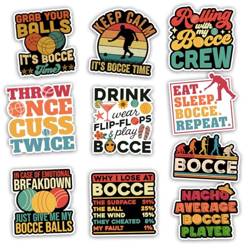 TODOLIA (10Pcs-3in) Bocce Balls Sticker Pack, Funny Bocce Player, Gift for Men Women, Sports Decoration for Laptop Tablet Water Bottle Planner Scrapbook Helmet Car Truck Vehicles