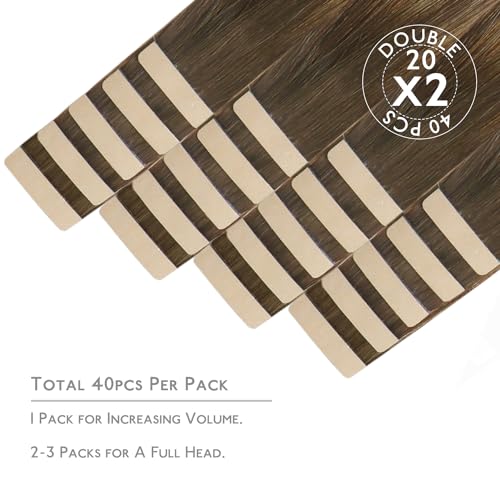 Image of WENNALIFE Tape in Hair Extensions Human Hair, 40pcs 120g 26 inch Ombre Walnut Brown to Ash Brown and Bleach Blonde Hair Extensions Real Human Hair Straight