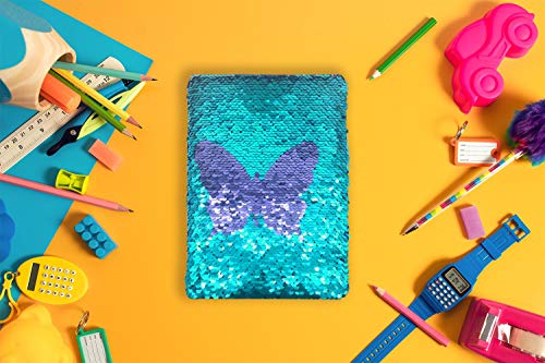 Wendepaillette Tagebuch Mädchen, 20,5x14cm 80 Blätter Schmetterlings Tagebuch Kinder Mädchen Notizbuch A5 Liniert für Schulisches Schreiben Zeichnen Kinder Geschenke für Mädchen und Jungen 6-10 Jahre