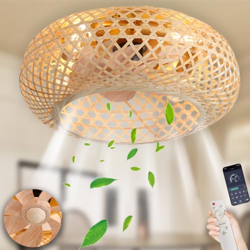 Deckenlampe bambus Deckenventilator Mit Beleuchtung Und Fernbedienung Leise  Fan Deckenleuchte 6-Gang Reversibler Deckenlampe Rattan Lightswing  Hngelampe Rattan Schlafzimmer Lampe Wohnzimmer Kche ( C : Amazon.de:  Beleuchtung