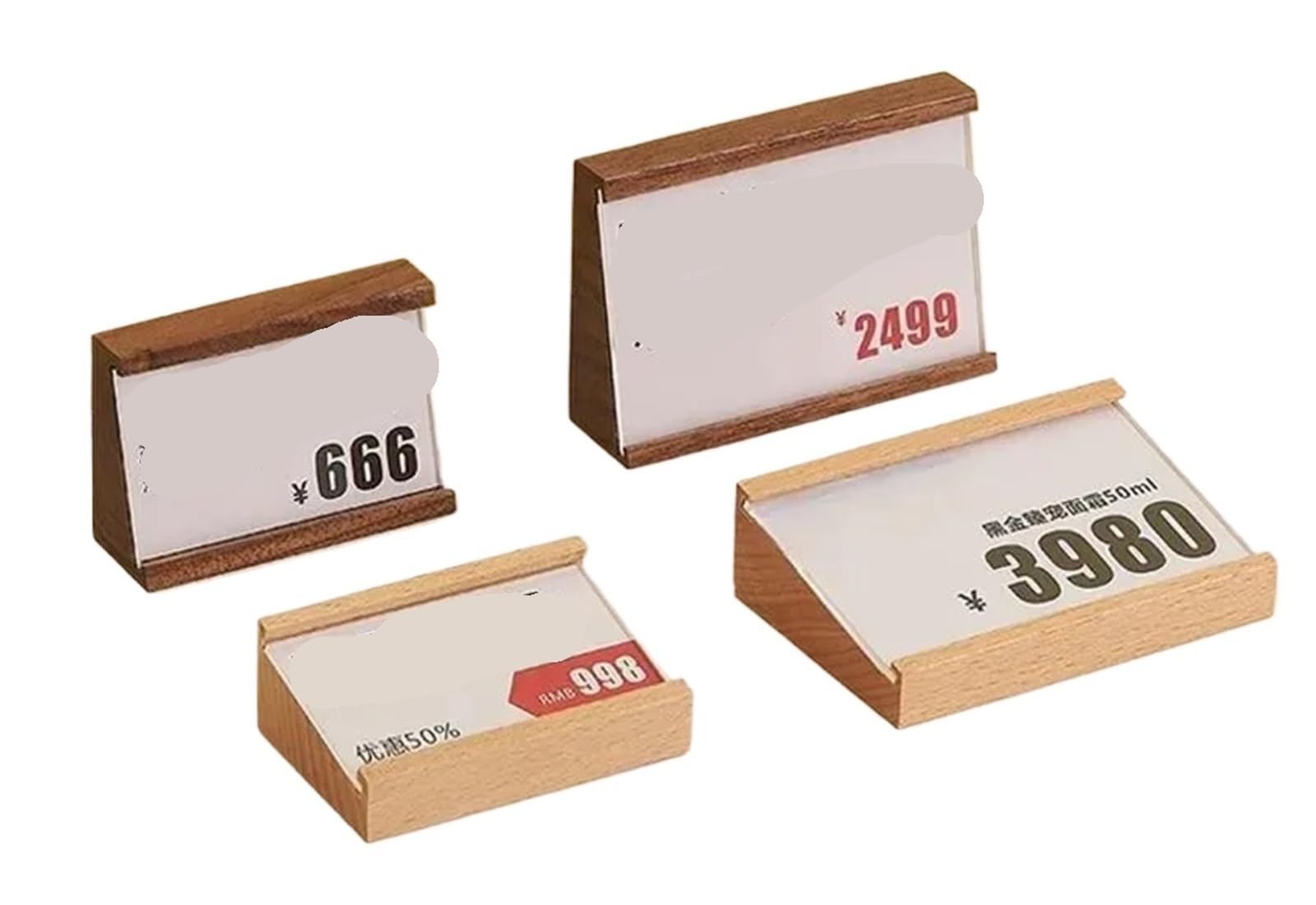 Zovloer Solid Wood Products Price Tag 90x54mm Table Number Place Card Holder Name Menu Paper Memo Price Label Tags Wood Sign Display Stand For Retail Store Boutique Restaurant(Sabili Wood)