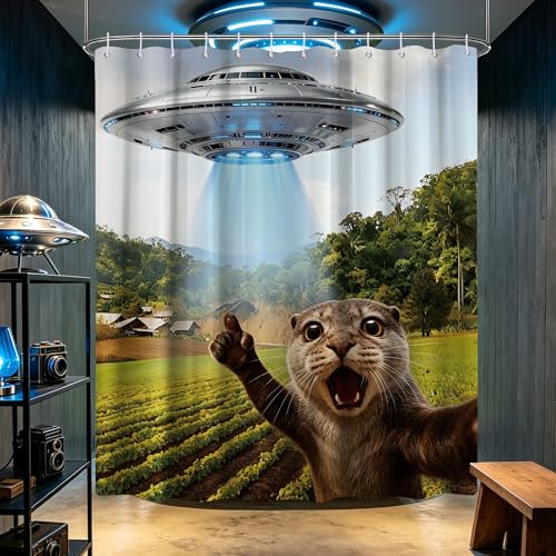 Image of Extra Long Shower Curtain 96 Inchs Extra Tall Funny Otter XL Cool Quirky Shower Curtains for Large Bathroom Decor Sets, Waterproof Cloth Fabric with Hooks, 70 x 96 Inch