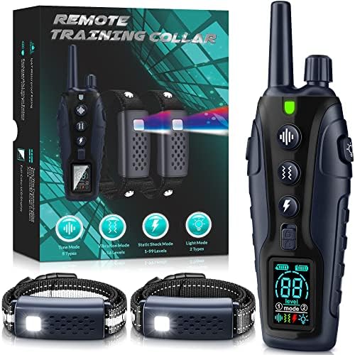 Dog Shock Collar 2 Dogs(15-150lbs) with Flashing Light for Night Walks,4500FT Dog Training Collar Adjustable Pitch Beep(1-8), Vibration(1-16), Safe Shock(1-99), and Keypad Lock