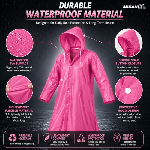 Image of MIKANIX Waterproof Hooded Raincoat for Men & Women | Full Length Reusable PVC Rain Wear | Lightweight Windproof Rain Jacket with Front Button Closure (Pack of 1)