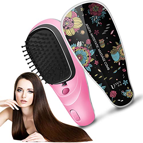 Preisvergleich Produktbild Massagekamm USB Anion Antistatische Haarglättungsbürste Elektrische Ionenkeramik Heizung Haarglätter Pinsel Perfektes Geschenk Für Frauen,Schwarz