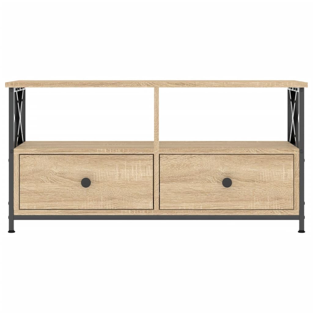 vidaXL Mueble TV Hierro y Madera contrachapada Roble Sonoma 90x33x45cm