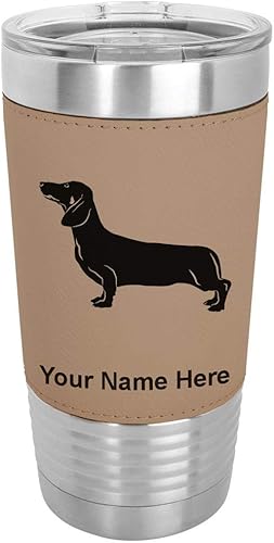 Miniatura 9 de LaserGram Vaso aislado al vacío de 20 onzas perro salchicha grabado personalizado incluido piel sintética gris