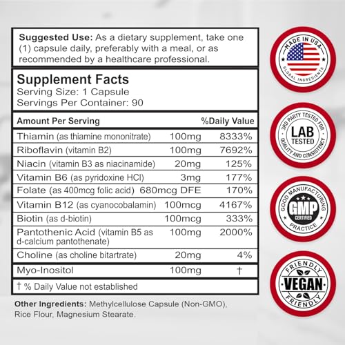 Divine Bounty Super B Complex Vitamins - All B Vitamins Including B12, B1, B2, B3, B5, B6, B7, B9, Folic Acid - Vitamin B Supplement - Support Healthy Energy Metabolism - 90 Vegetarian Capsules - Image 3