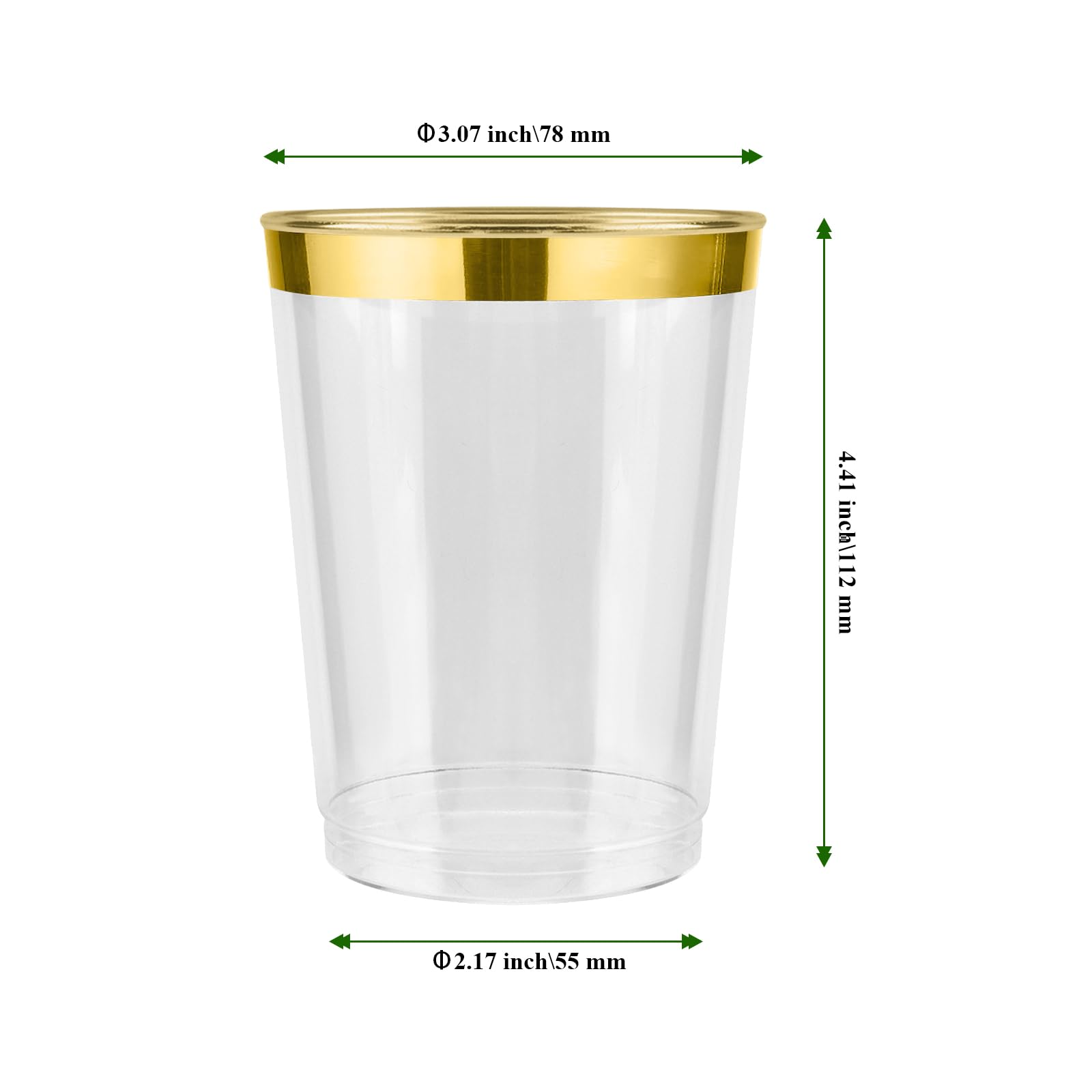 100 bicchieri in plastica con bordo dorato, capacità 360 ml, eleganti bicchieri per feste di nozze per eventi e celebrazioni