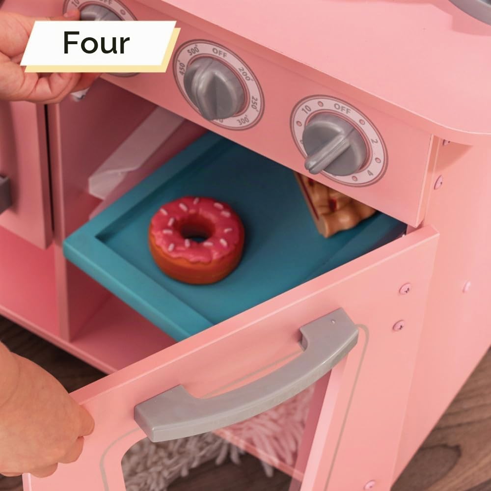 KidKraft Cuisine Enfant en Bois Vintage Rose, Dinette avec téléphone, Jeu d'imitation, Jouet Enfant dès 3 Ans, 53179 [Exclusif Amazon]