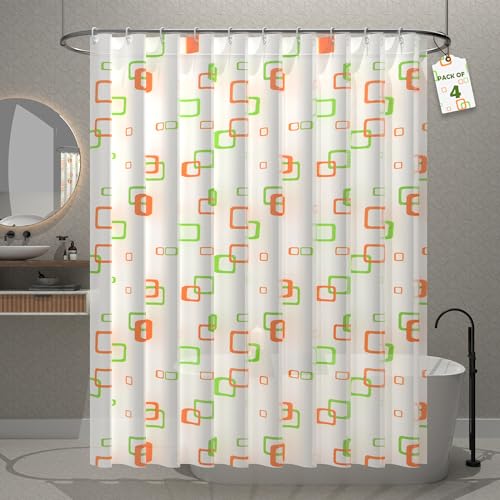 Image of Kuber Industries Pack of 4 Washable Bathroom Shower Curtain 6 Feet with 12 Plastic Hooks | Quick-Drying & Easy to Clean Washroom| JY-1-4 | Multicolor - Blocks