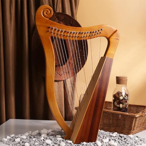 Arpa irlandesa celta, arpa de palanca de caoba de 19 cuerdas con llave de afinación y bolsa de concierto negra, arpa de lira estilo irlandés celta para adultos y niños principiantes