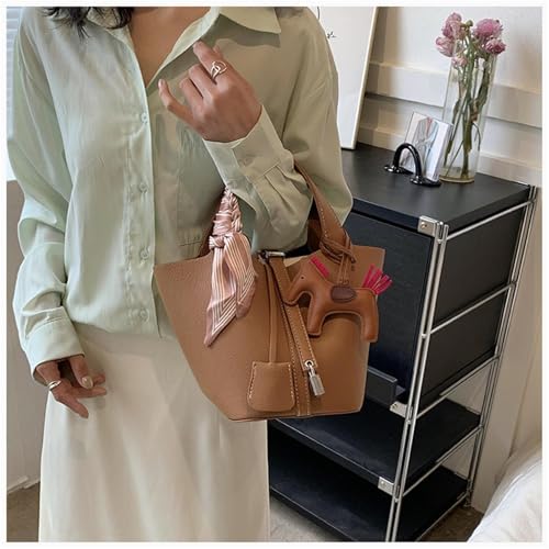Women's Bucket Shoulder Bag – PU Leather Multifunctional Purse with Lock Design, Cute Fashion for Shopping Work Travel4