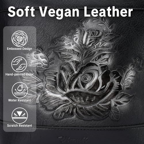 Image of Crossbody Purses for Women, Trendy Embossed Vegan Leather Bucket Bag, Travel Shoulder Handbag with 2 Detachable Straps